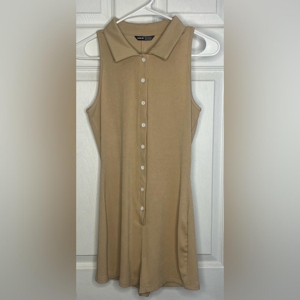SHEIN Button Up Front Rib-Knit Romper - Picture 6 of 7